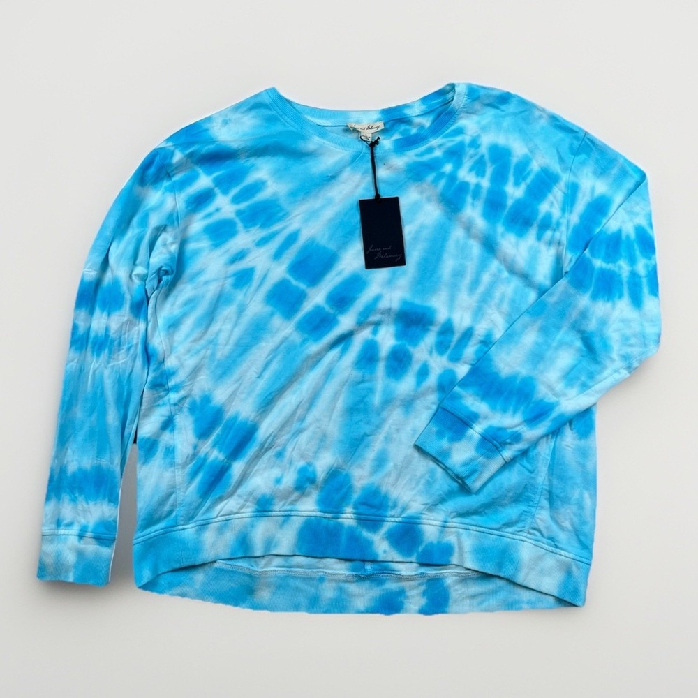 Anthropology Jane and Delaney Tie Dye Pullover Sweatshirt Size L Blue NWT
